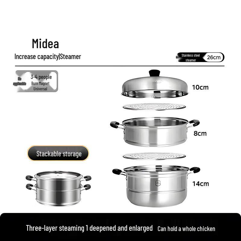 Midea 3-Layer Stainless Steel Steamer & Soup Pot