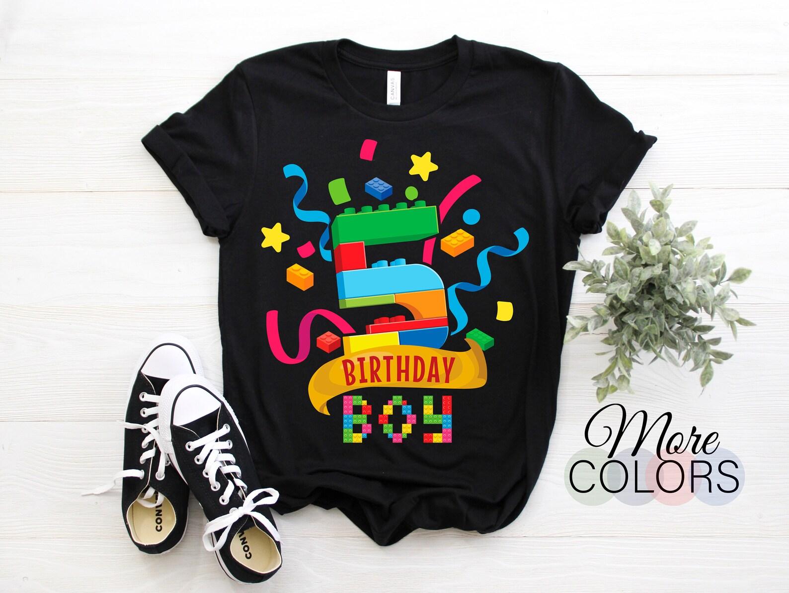 Birthday Boy 5 Years Old Fifth Five Master Builder Building Blocks Brick Builders Toys Lover Gift T-Shirt, Build Builders Party Present, 100