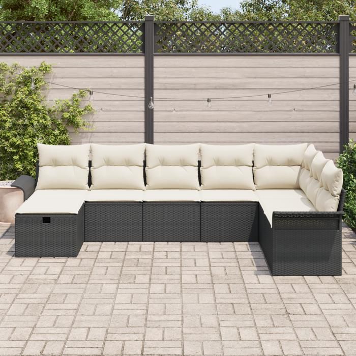 Ensemble de canapés de jardin 8 pièces avec coussins en poly rotin noir 3360258