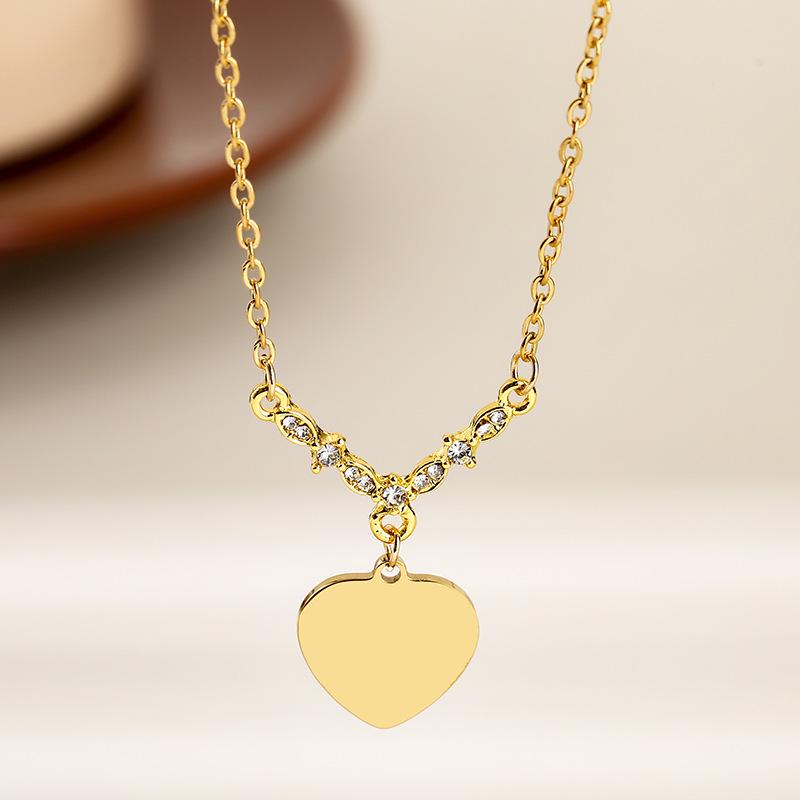 Stainless Steel V-Shape Necklace with Multiple Accessories and UV Color Printed Cross Chain