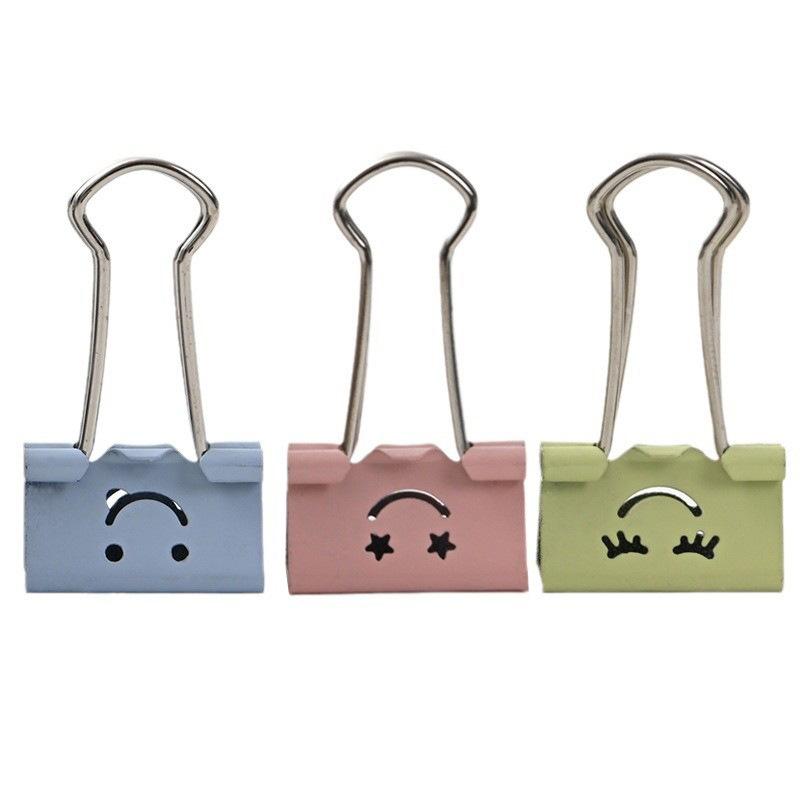 20pcs/pack Smiley Long Tail Clip, 19mm Cute and Creative Macaron Colored Metal Hollow Ticket Clip