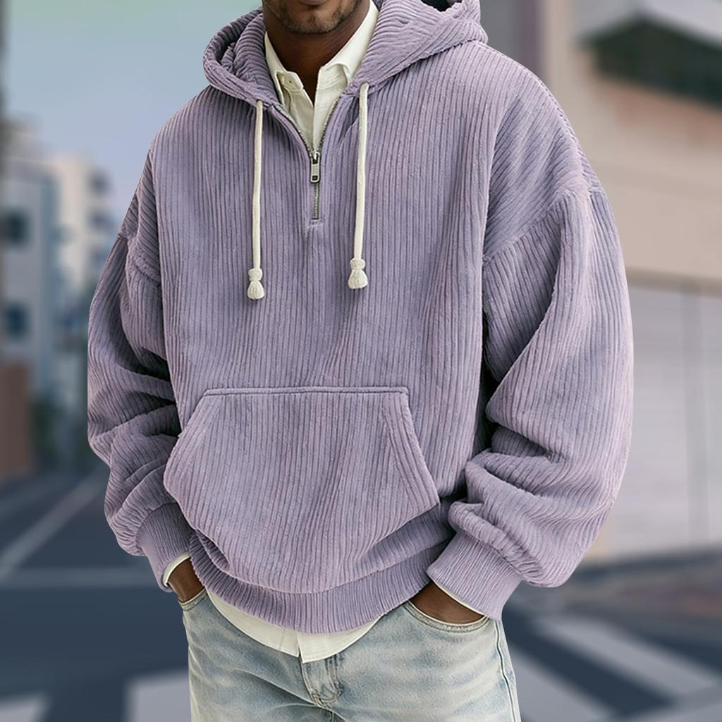 Pánská mikina přes hlavu s kapucí na zip do poloviny, se stahovací šňůrkou, ležérní sportovní