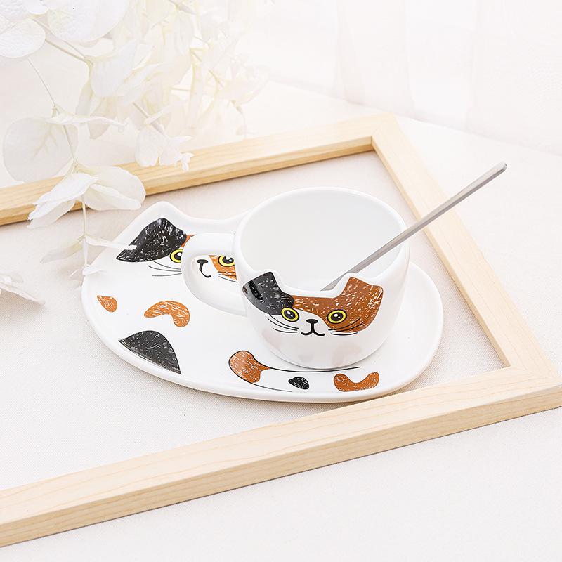 European Ceramic Cat Ceramic Mug Dessert Plate Set Cartoon Animal Mug Simple Couple Cup Kitchenware 200ML Mug Exquisite Gift