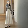 Women's Summer White High-Waisted A-Line Slimming Mid-Length Ruched Elegant Long Skirt