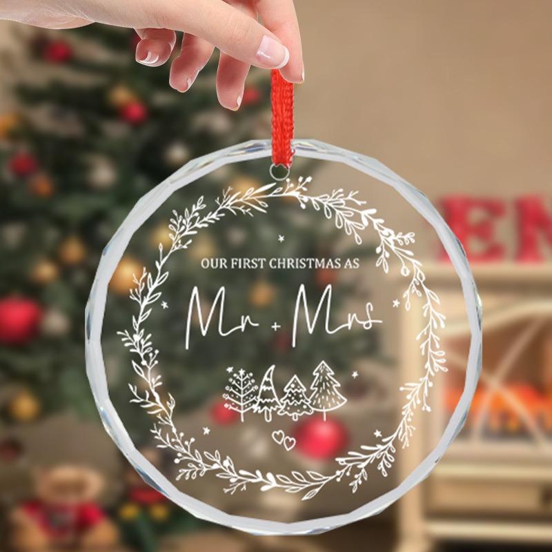 1pc/2pcs Our First Wedding Ornament, Just Married ,Glass Xmas Tree Decoration Gift, Christmas Party Holiday Gift Decor Memorial Christmas Prent