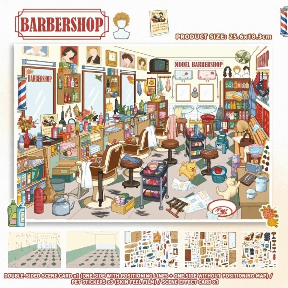 3D Barber Shop Sticker 2 Themes PET Miniature Landscapes Stickers Collection Removable DIY Crafts 3D Landscape Sticker
