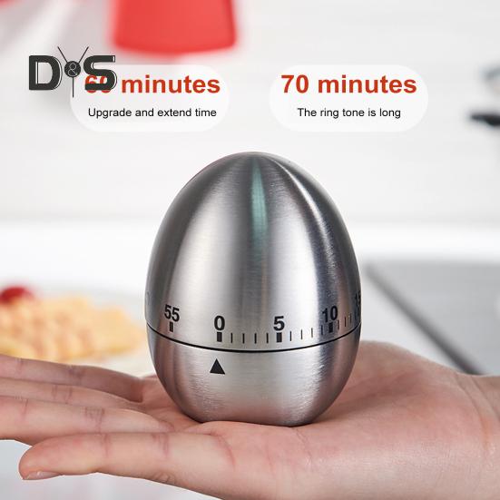 Mechanischer Küchentimer, 60 Minuten Countdown-Alarm, laute 70-dB-Glocke, Edelstahl, keine Batterien, einfach zu verwendender Timer zum Kochen, Lernen, Hausaufgaben, Yoga