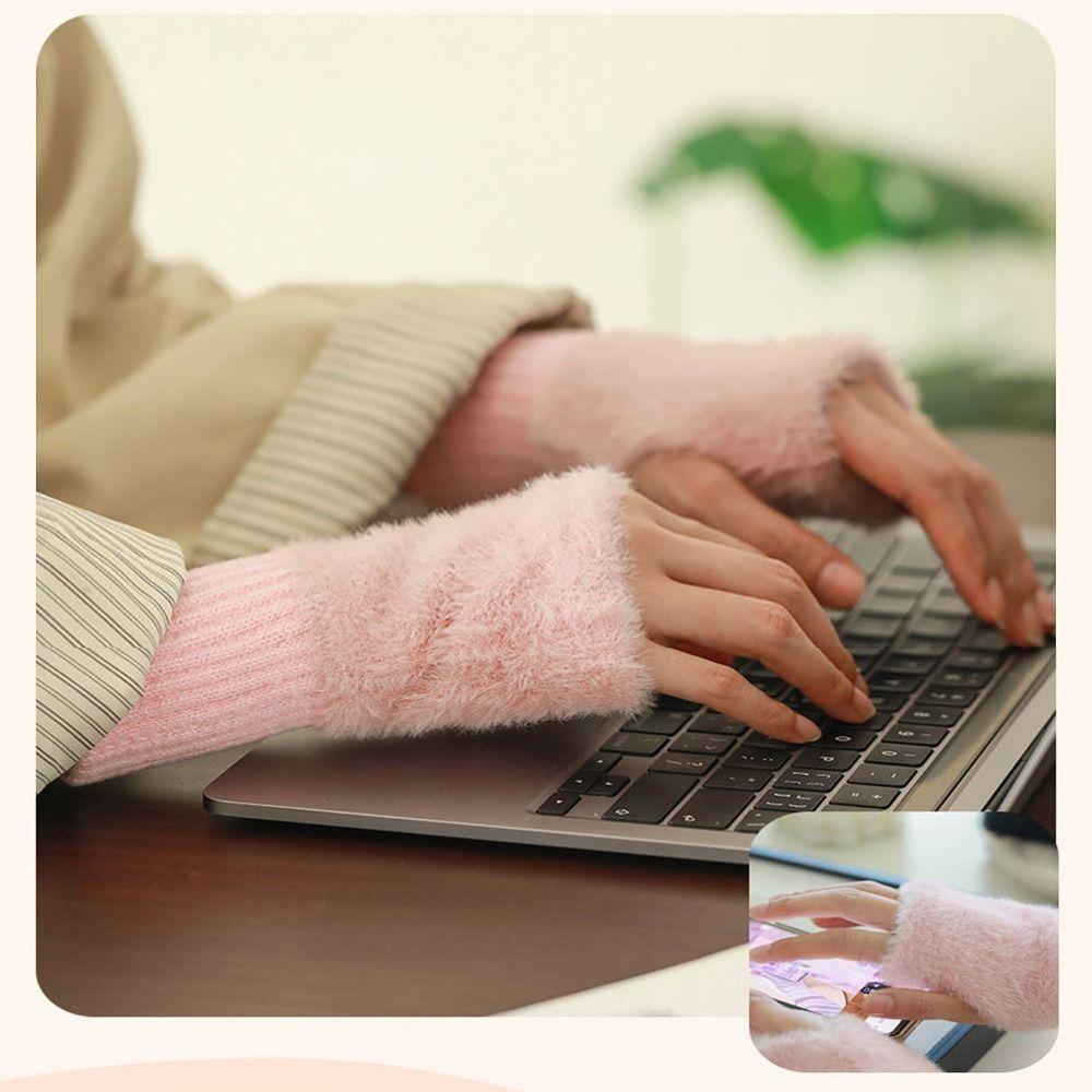 1 Pair Polyester Fibre Knitted Gloves Warm Insulation Fingerless Gloves Fashion Wrist Cover  Winter