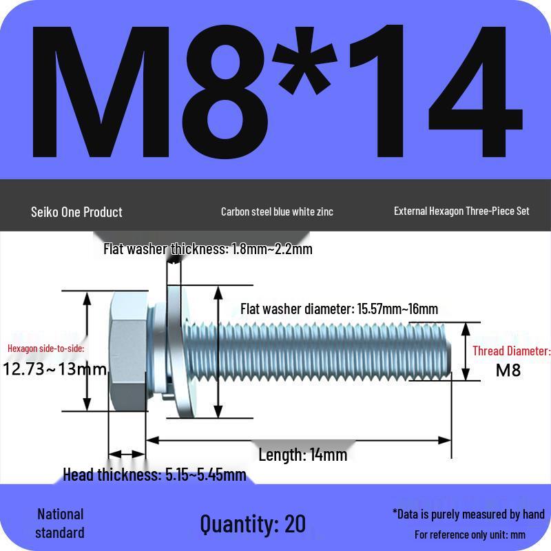 Grade 8.8 Galvanized Hex Bolt Set: Includes Hex Bolt, Spring Washer, Flat Washer (Sizes: M4, M5, M6, M8, M10, M12)