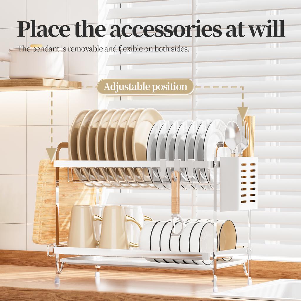Door-Type Double-Layer Dish Rack (Flat Wire Style)