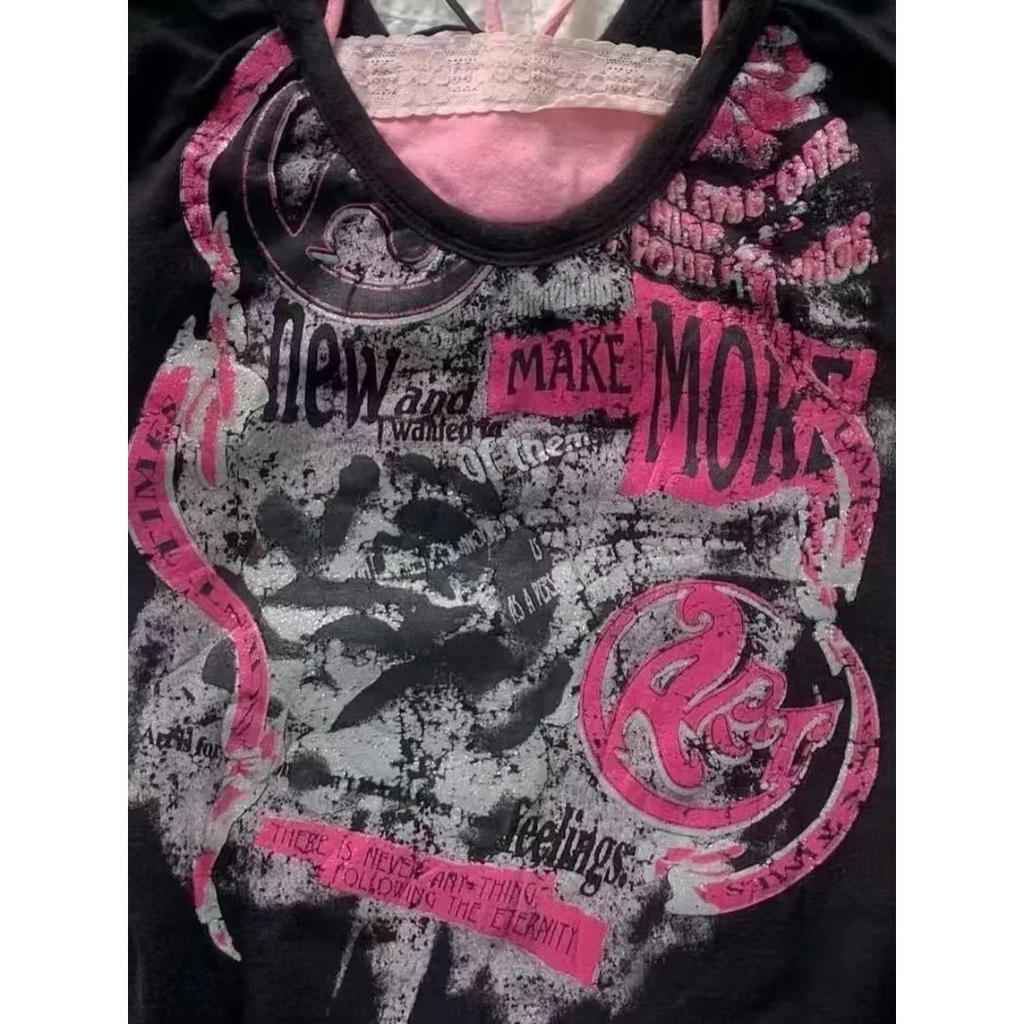 VAYLA Gothic Hottie T-shirt Pink Femme Short Sleeve Streetwear Hip Hop Retro Clothes Women T Shirts Graphic Tee Y2k Aesthetic Crop Top