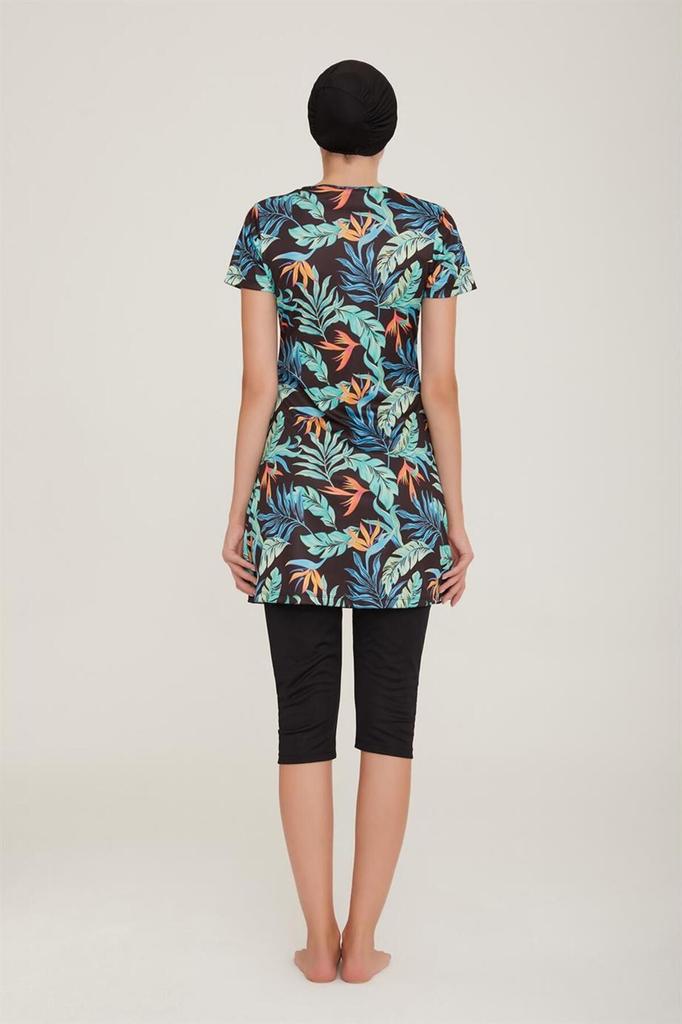 Damski strój kąpielowy plus size z krótkim rękawem, czarne legginsy, strój kąpielowy hidżab