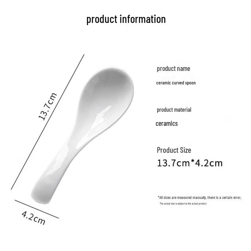 Pure White Ceramic Bent Handle Spoons, 5-Pack