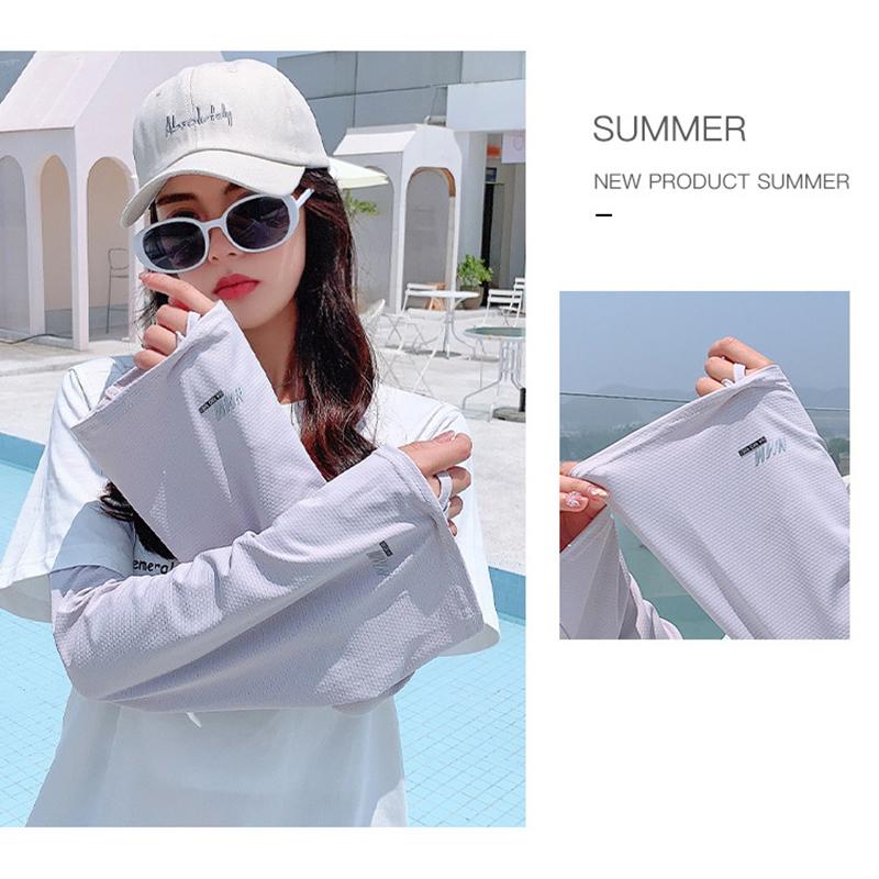 1 Pairs Summer Arm Cover Cool Ice Silk Sports Solid Color Loose Sun Protection Arm Sleeves Half Finger Gloves Arm Guard Cuff