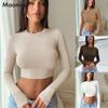 Europäische und amerikanische heiße Damenbekleidung Sexy T-Shirt Hot Girl Rundhals Slim Navel Langarm M-2XL Damenoberteil