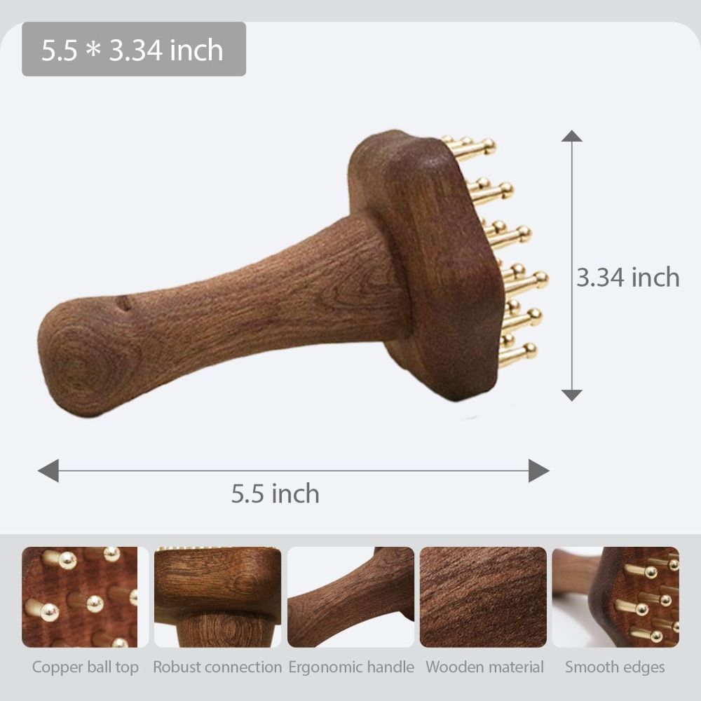 Wooden Handle 24teeth Copper Head Massage Comb Relief Body Massage Brush  for Cellulite Remover