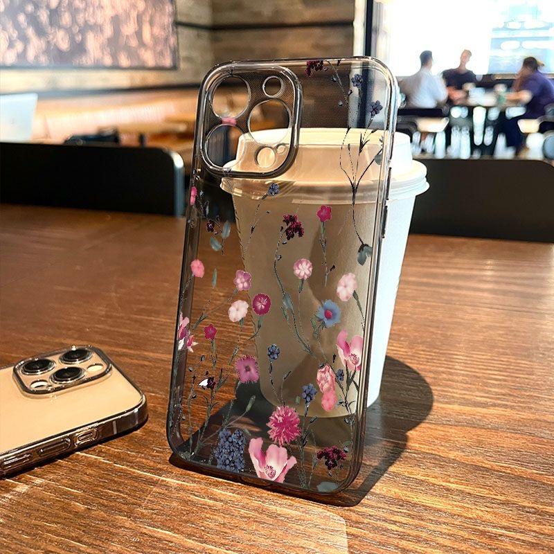 16E Flower Clear Phone Case For iPhone 16 Pro Max Case iPhone 13 11 12 14 15 Pro Max XR 8 16 Plus Shockproof Transparent Cover