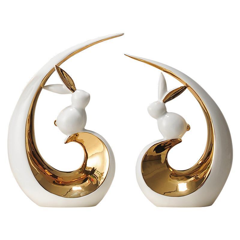 Modern Creative Rabbit Ceramic Ornaments Office Cafe Table Sculpture Gift Crafts Home Living Room Bookshelf Desk Figurines Decor
