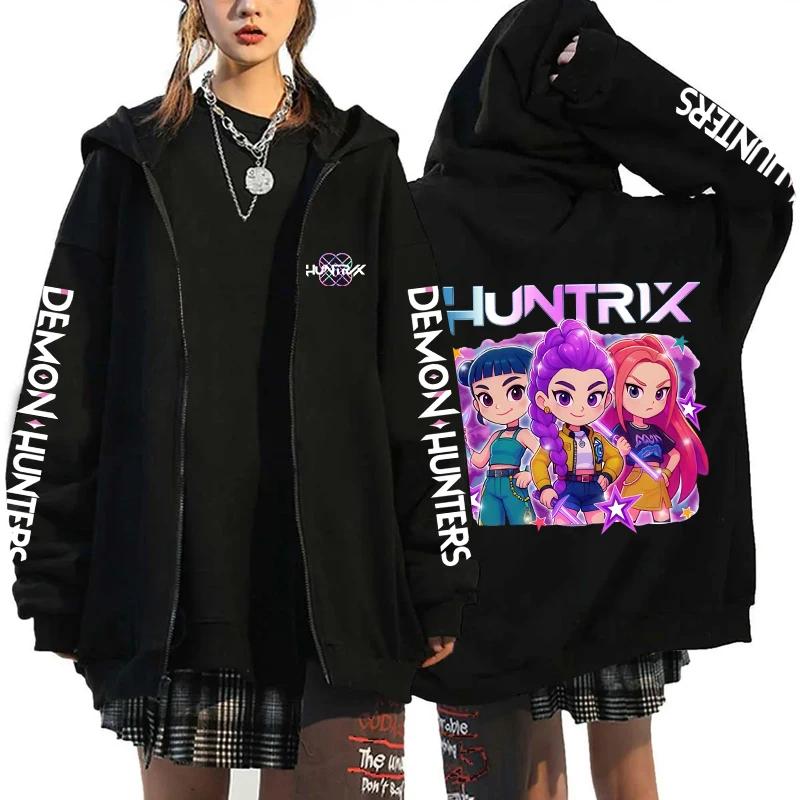 Hot Kpop Demon Hunters Printed Hoodies Hip-hop Zipper Hoodies Autumn Winter Streetwear Sweatshirt Women Men Long Sleeve Zip Coat