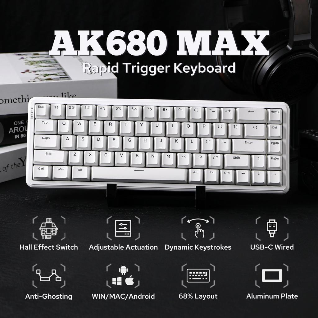 MechLands AJAZZ AK680 MAX Rapid Trigger Wired Gaming Keyboard with Hall Effect Rapid Trigger Magnetic 8K Polling Top and RGB Backlit Mechanical