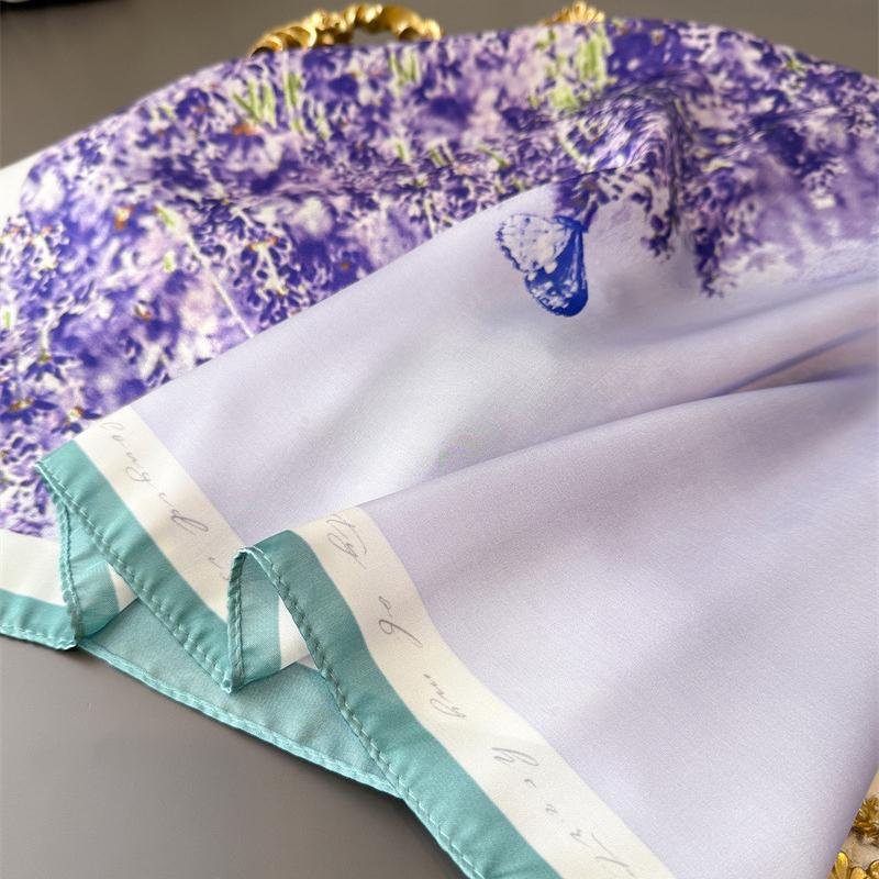Luxury Purple Print 70Cm Square Scarves Women'S Silk Scarf Bandana Small Neckties Hairbands Foulard Shawl