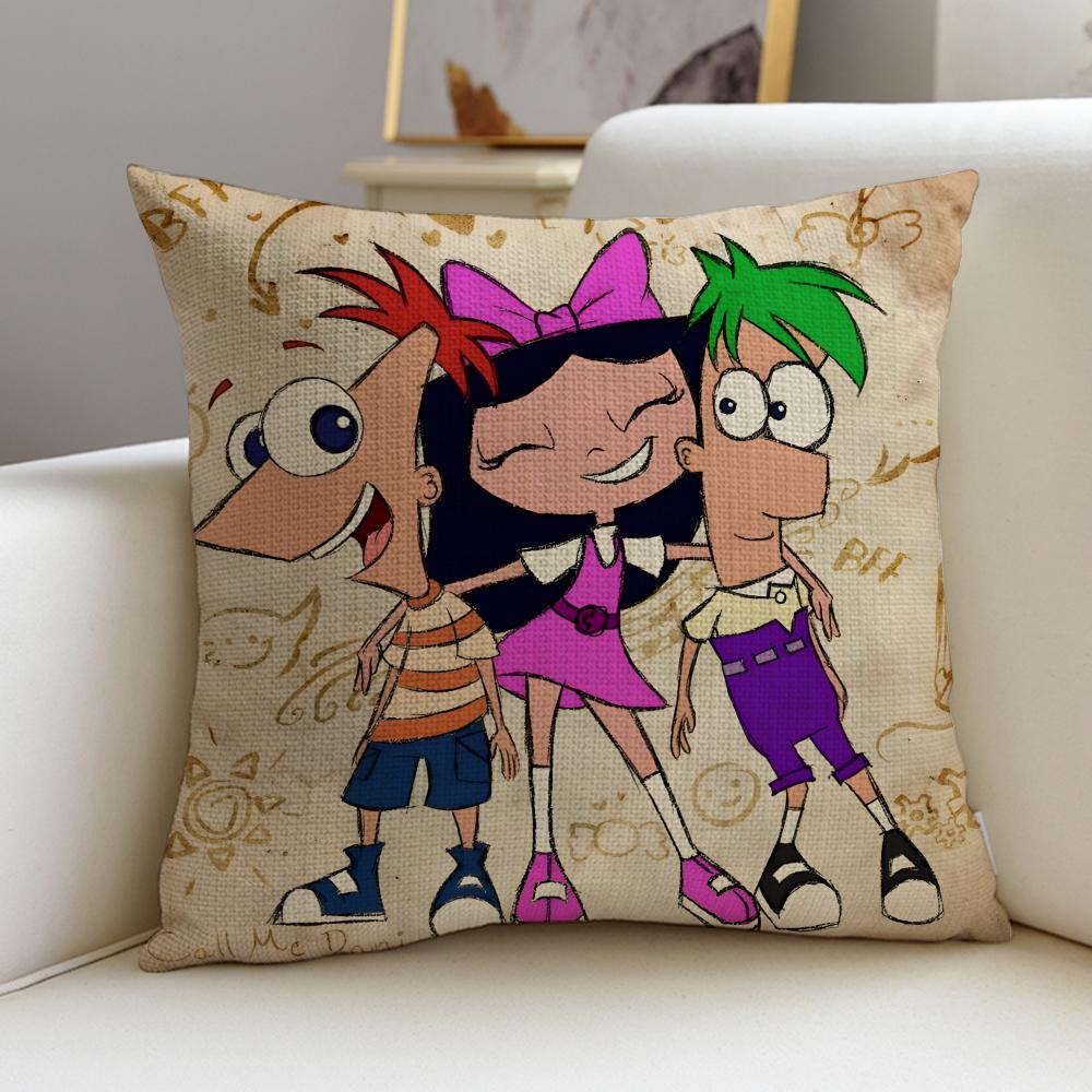 Creative PPhineas and FerbS Cushion Cover Breathable and skinfriendly linen pillowcase square removable and washable cushion