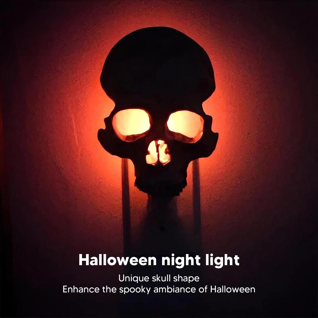 Skull Night Lamp Plug Into Wall Adjustable Brightness Resin Skeleton Night Light Skull Wall Decor for Halloween EU Plug 220V