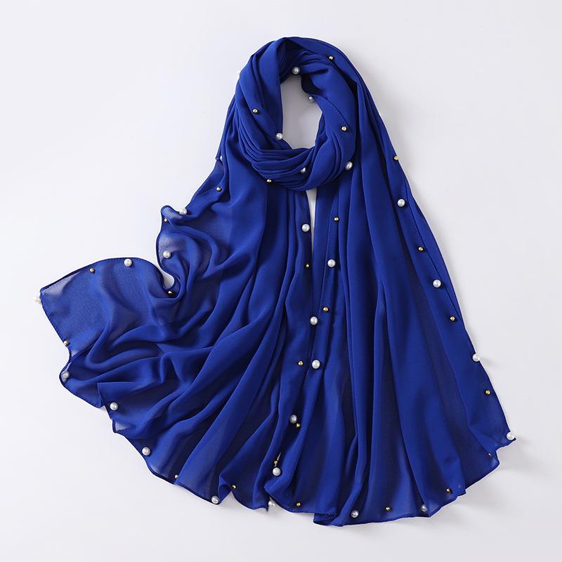 20252025 solid color fashion solid color chiffon nails pearl scarf women's bag headscarf chiffon cover headscarf
