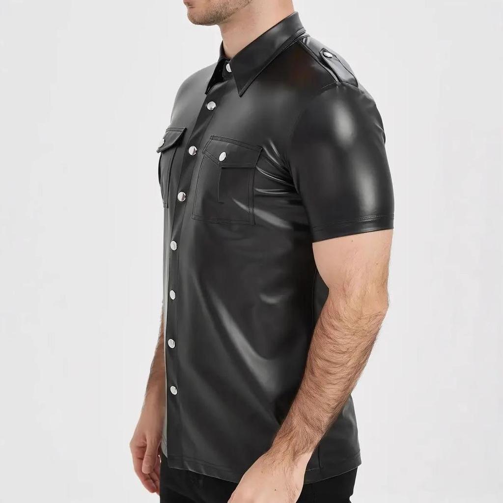 Herren Kurzarm Custom Street Style Hemd mit Knöpfen Motorradjacke für Partys, Alltag und Club-Outfits