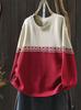 Women's Gradient Color Block Round Neck Cotton Sweater - Casual Korean College Style Knitwear