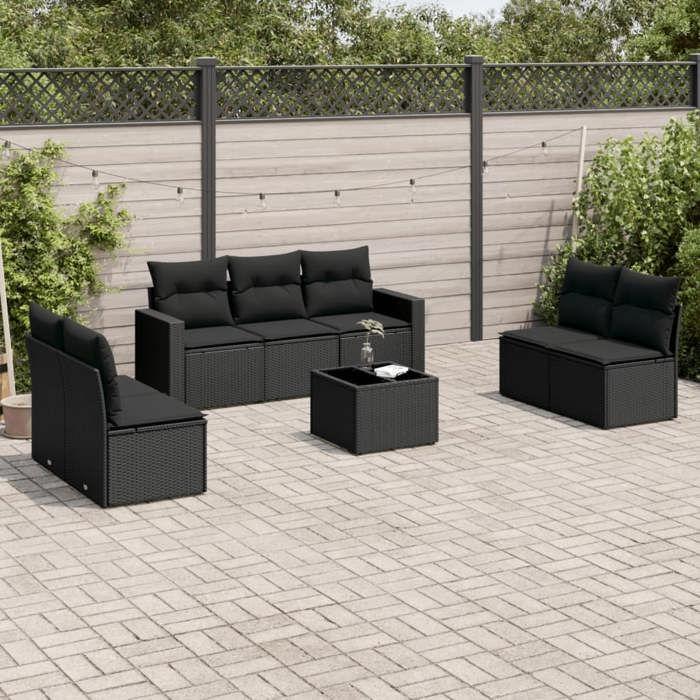 VidaXL Garden Lounge Set with Cushions 8 Pcs, Patio Sofas, Patio Furniture Set, Outdoor Furniture, Black 3218825