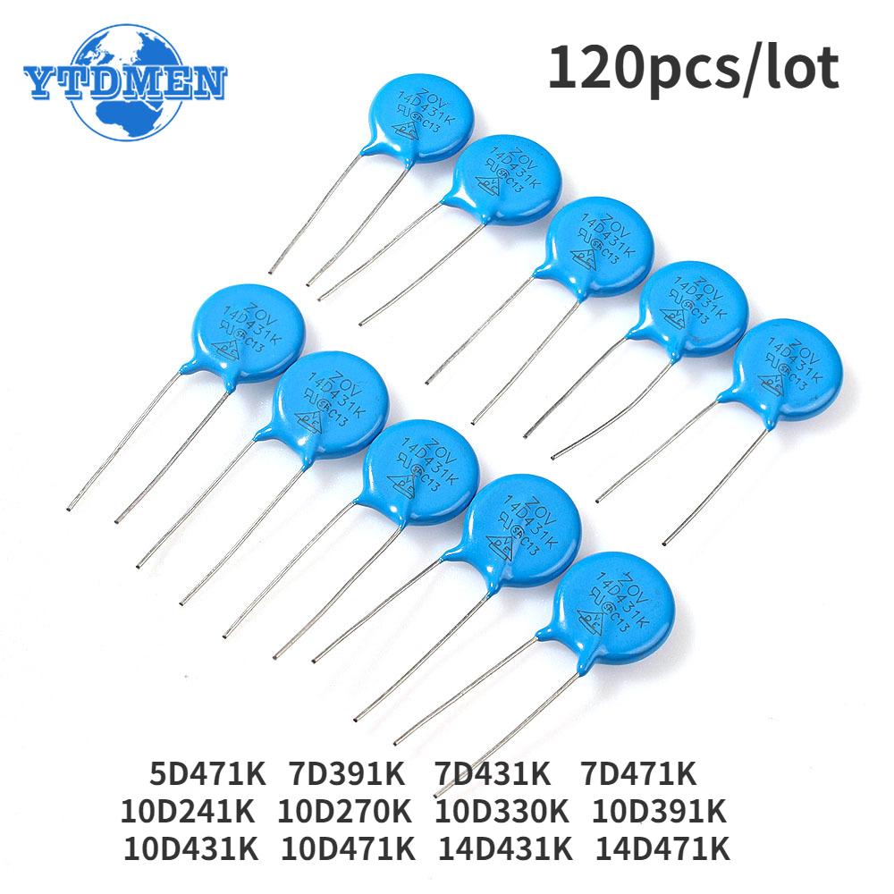 

120 ШТ Варисторні резистори Електронний набір 7d471k 7d431k 5d471k 7d391k 10d471k 10d431k 10d391k 14d471k 14d431k 10d241k 12 значень*10 білий