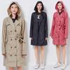 Fashion Retro Double Breasted Fitted Waist Trench Coat Raincoat Adult Women Outwear Poncho Mid Length Long Length Travel Big Belt