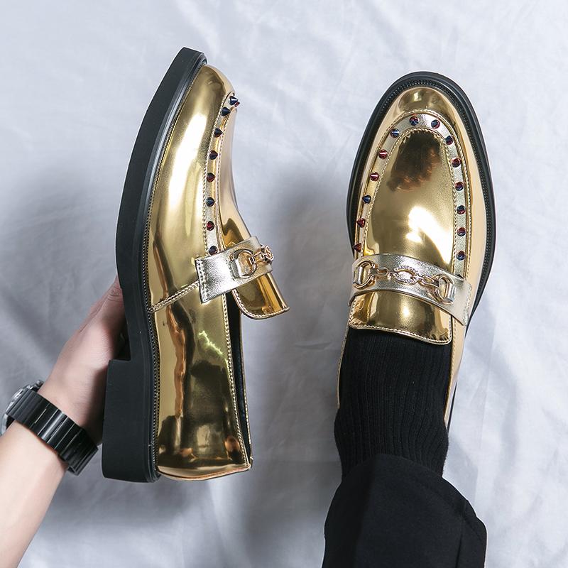 Luxury Banquet Social Rhinestone Patent Leather Loafers Gentleman Brand Formal Dress Shoes Stage Fashion Slip-on Male Boat Shoes