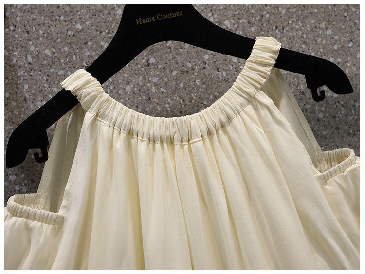 Korean Style Plus Size Off-Shoulder Summer Midi Dress - French Sweet, Loose Fit, Cover Belly Design for Women