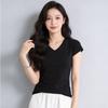 V-Ausschnitt T-Shirt kurzärmelig figurbetontes Oberteil Sport-T-Shirt Damen Sommer vielseitiges T-Shirt