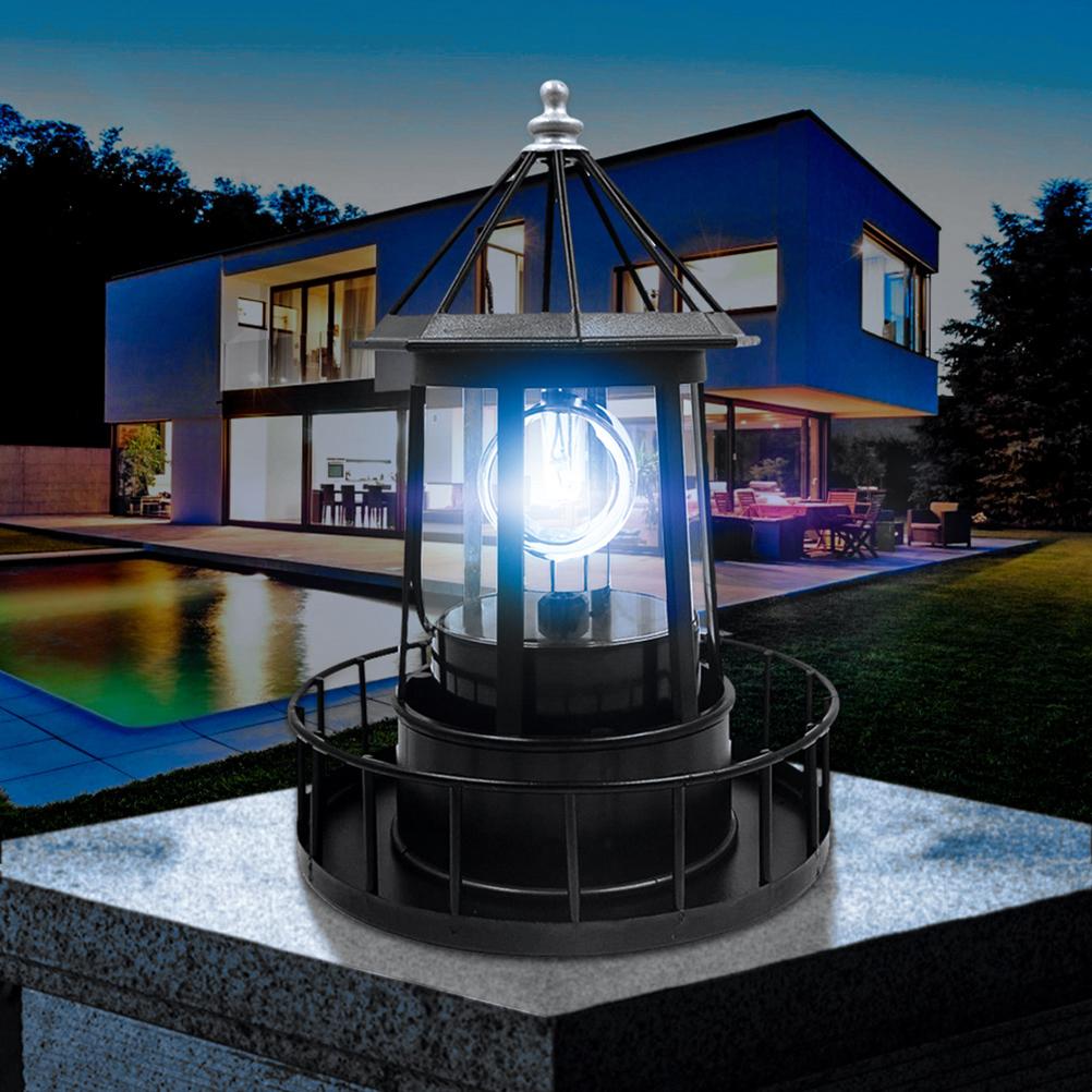 LED Solarleuchtturm Solarbake Turm Drehendes Licht Europäischer Stil Outdoor Dekoration Ornament