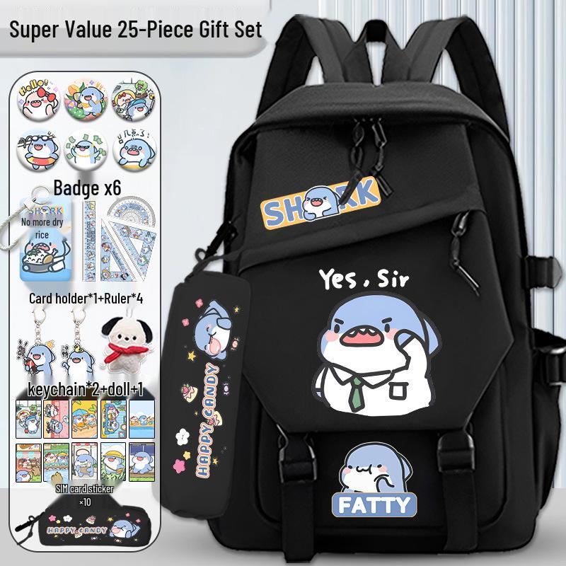 Fatty Shark Backpack: Lightweight, Cute, Large Capacity Schoolbag for Grades 3-6 Boys & Girls