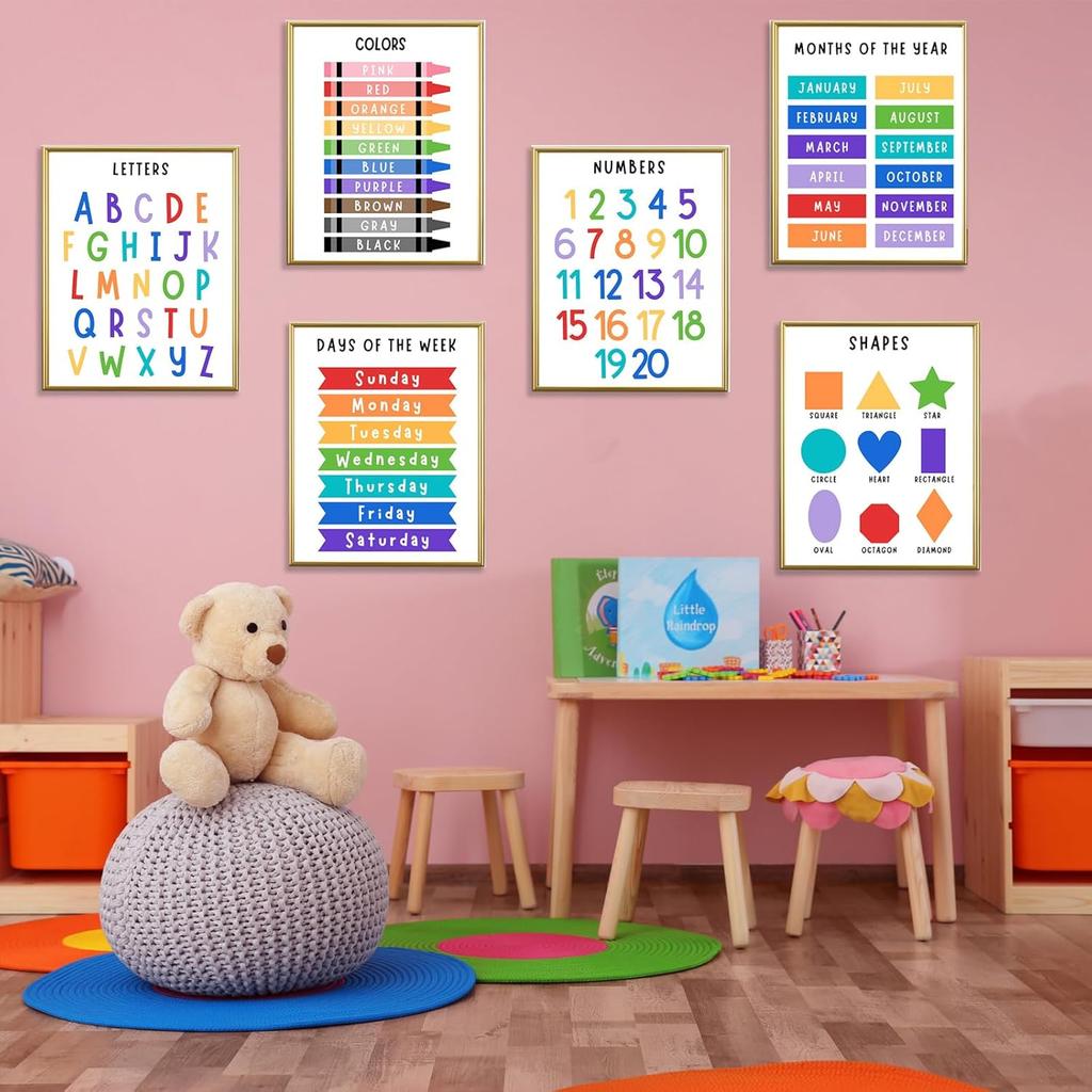 Educational Learning Posters for Toddlers & Kids – 11"×14 "Alphabet,Numbers,Colours,Shapes,Days of the Week & Months – Educational Wall Charts
