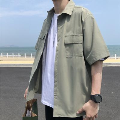 Sommer Frühling Herren Cargo Hemd Umlegekragen Einreihig Locker Einfarbig Kurze Ärmel Street Workwear Pendeln Büro Top