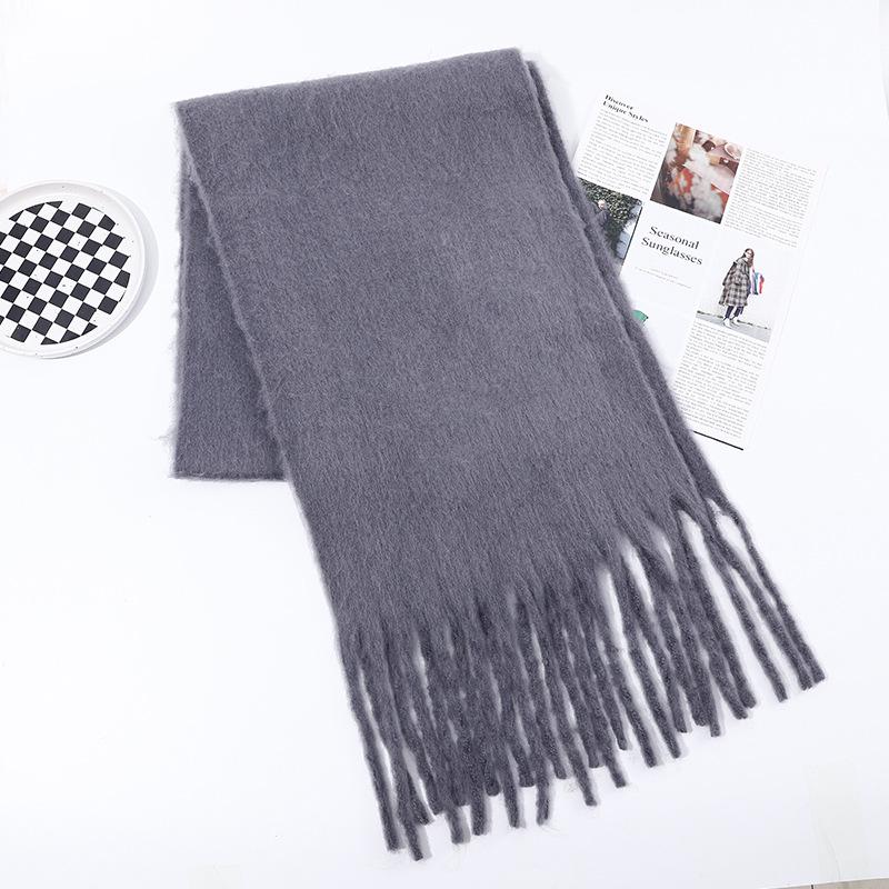 Men's and Women's Thick Woolen Scarf: Solid Color Knitted, Warm, Tassel-Edged, Imitation Cashmere for Winter