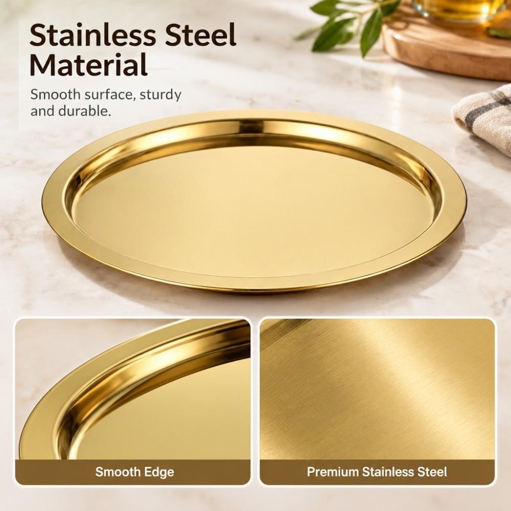 Thickened Round Plate Shallow Tray Stainless Steel Breakfast Serving Tray Restaurant