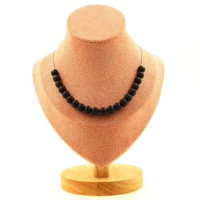 Stones and Minerals. Necklace 20 Matt Black Onyx Beads 8 Mm. Stainless Steel Chain Necklace Women Men. Customizable Size