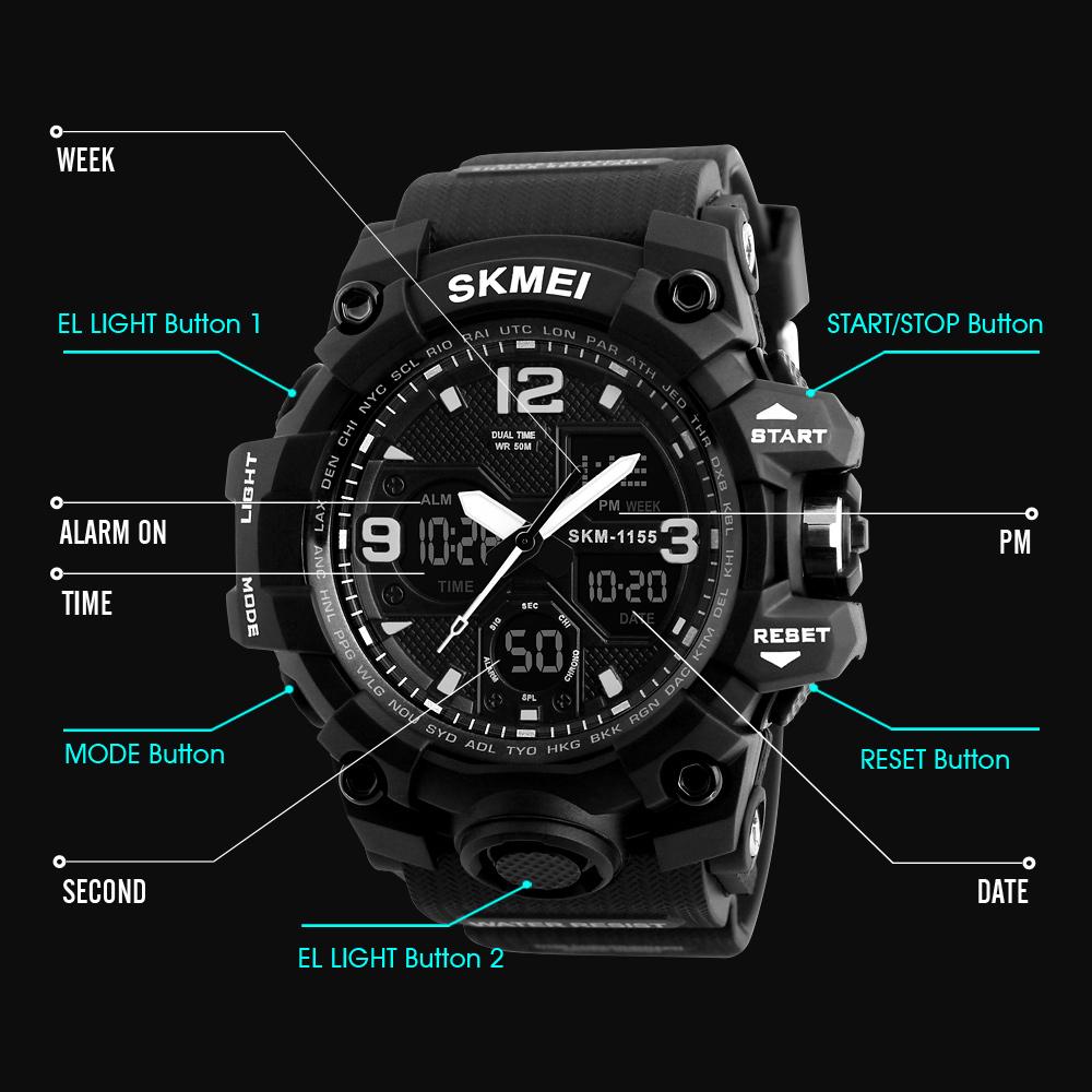 SKMEI Multifunctionele Militaire Stopwatch Digitale Kwarts Horloge Voor Mannen Vrouwen Mode Achtergrondverlichting Sport Polshorloges reloj hombre