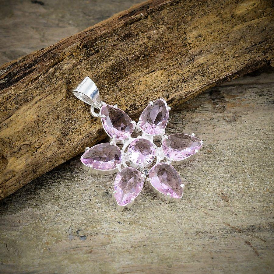 Pink Kunzite Gemstone Handmade 925 Sterling Silver Jewelry Pendant 1.77" M-83