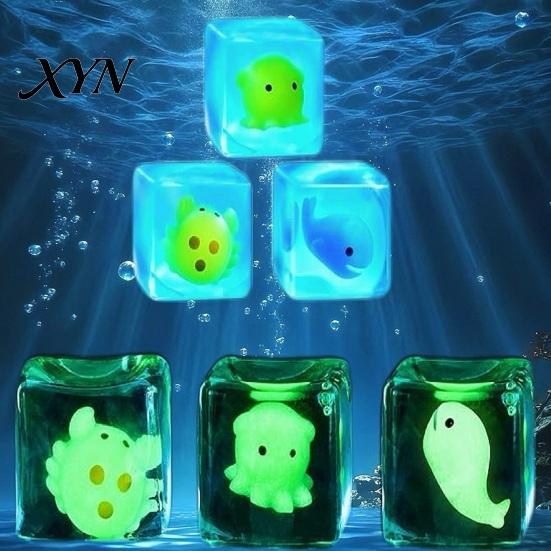 Cube Sensory Toy Glow-in-the-Dark Stress Toy, Relief Squeeze Marine Animal Balls Clear with Luminous Sea Inside Transparent