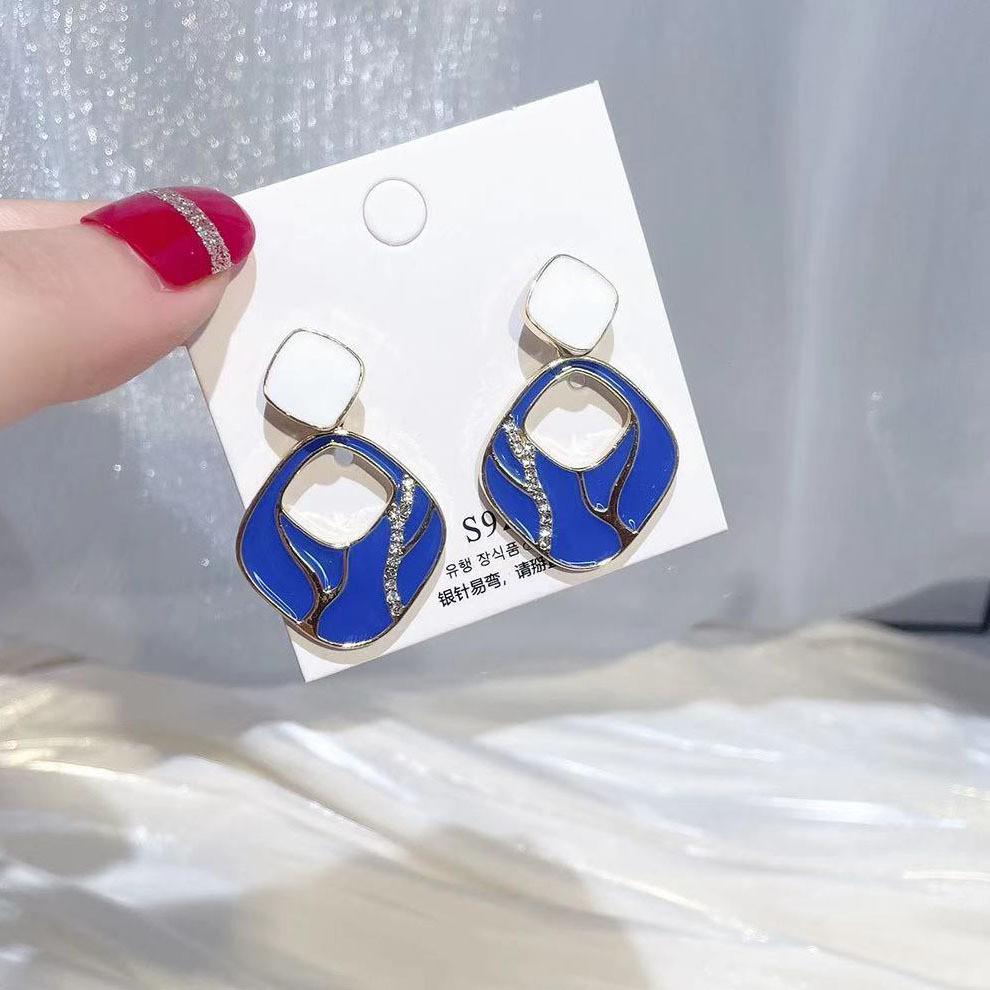 Geometric Green Retro Korean Square Earrings for Women