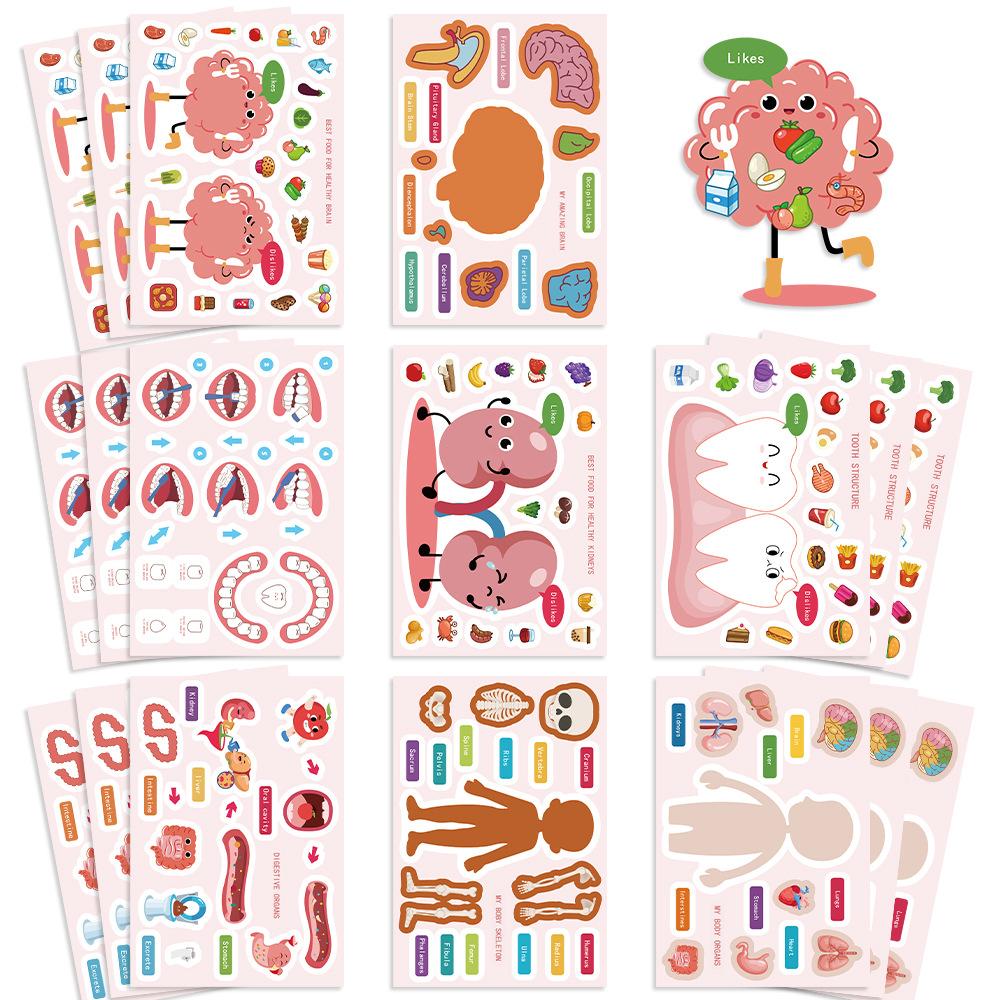 

8 Cartoon Human Anatomy Organ Collage Stickers Handicraft Waterproof Decorative Stickers DIY