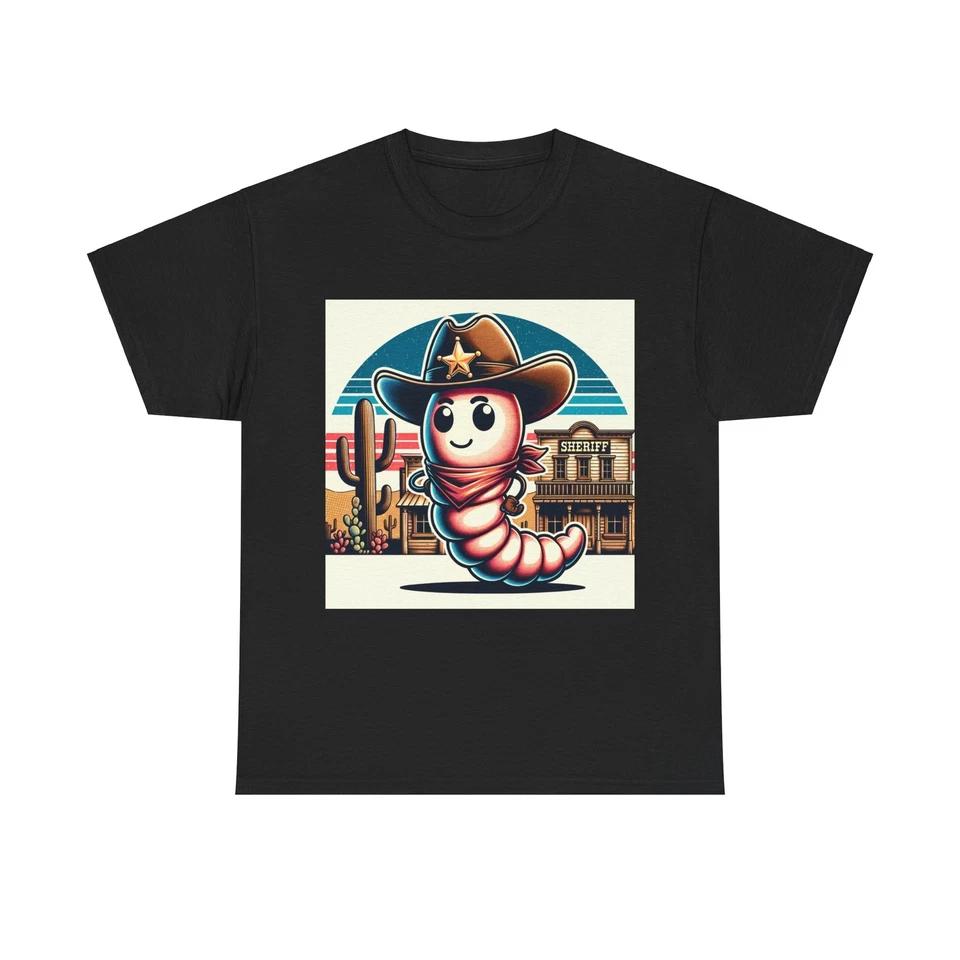 Unisex Adult T Shirt Cute Earthworm Cowboy Pop Art Vintage Style 2XL