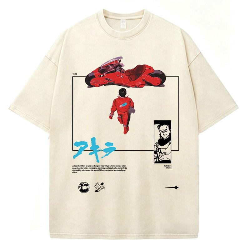 Anime Akira Washed Vintage T Shirt Movie Shotaro Kaneda T Shirt Men's Women Clothing Fashion Cotton Casual Short Sleeve T-shirts
